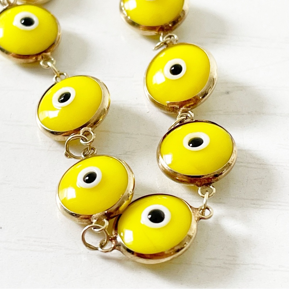 14k yellow gold yellow glass evil eye vintage bracelet - Picture 10 of 12